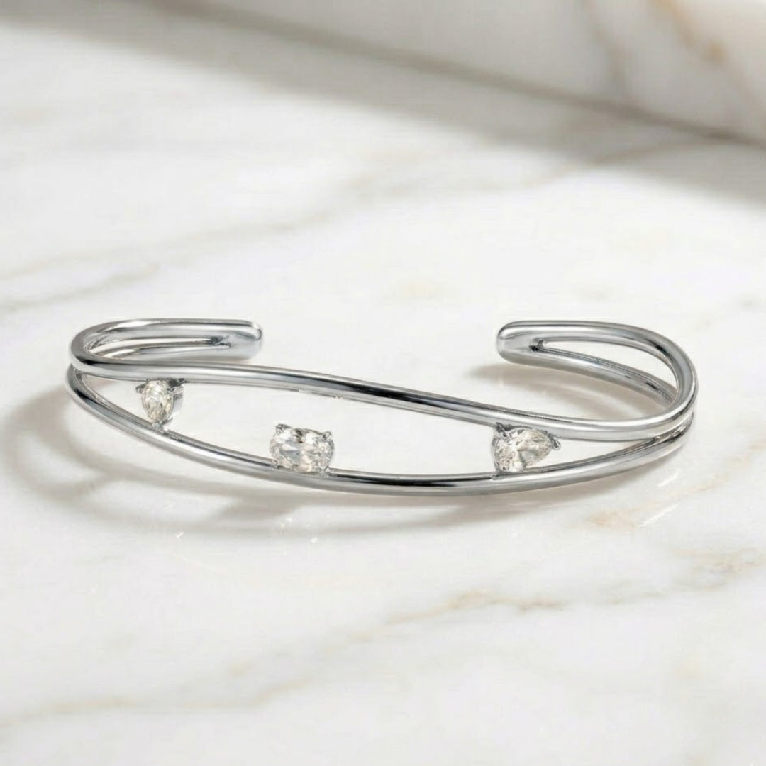 14K Gold Round, Oval & Pear Cut Diamond Bangle Bracelet Dainty Diamond Gold Cuff Bangle Bracelet Unique Diamond Bracelet Gifts For Women