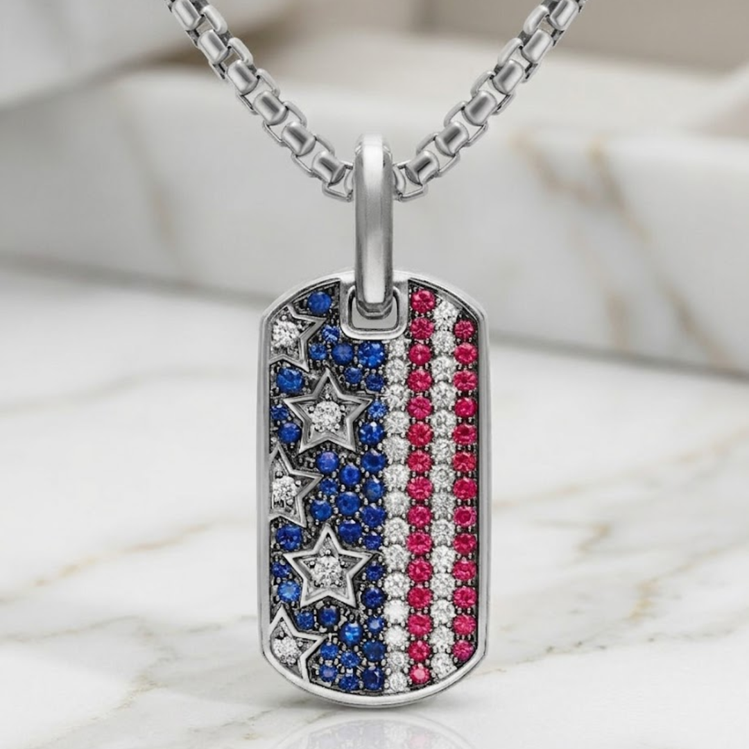 American Flag Pendant, Sterling Silver 14K Solid Gold, United States Flag Charm, USA Flag, American Jewelry, Dog Tag, Men's Pendant Necklace