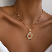 Natural Diamond & Natural Spessartite Garnet Necklace & 14K Solid Gold