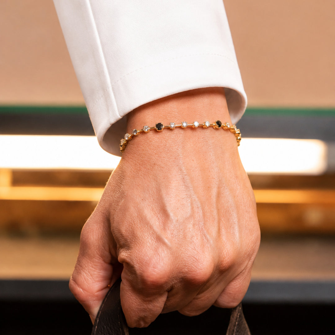 Riviera Men`s Bracelet With Knife Wire, 14K Gold, Natural Diamonds