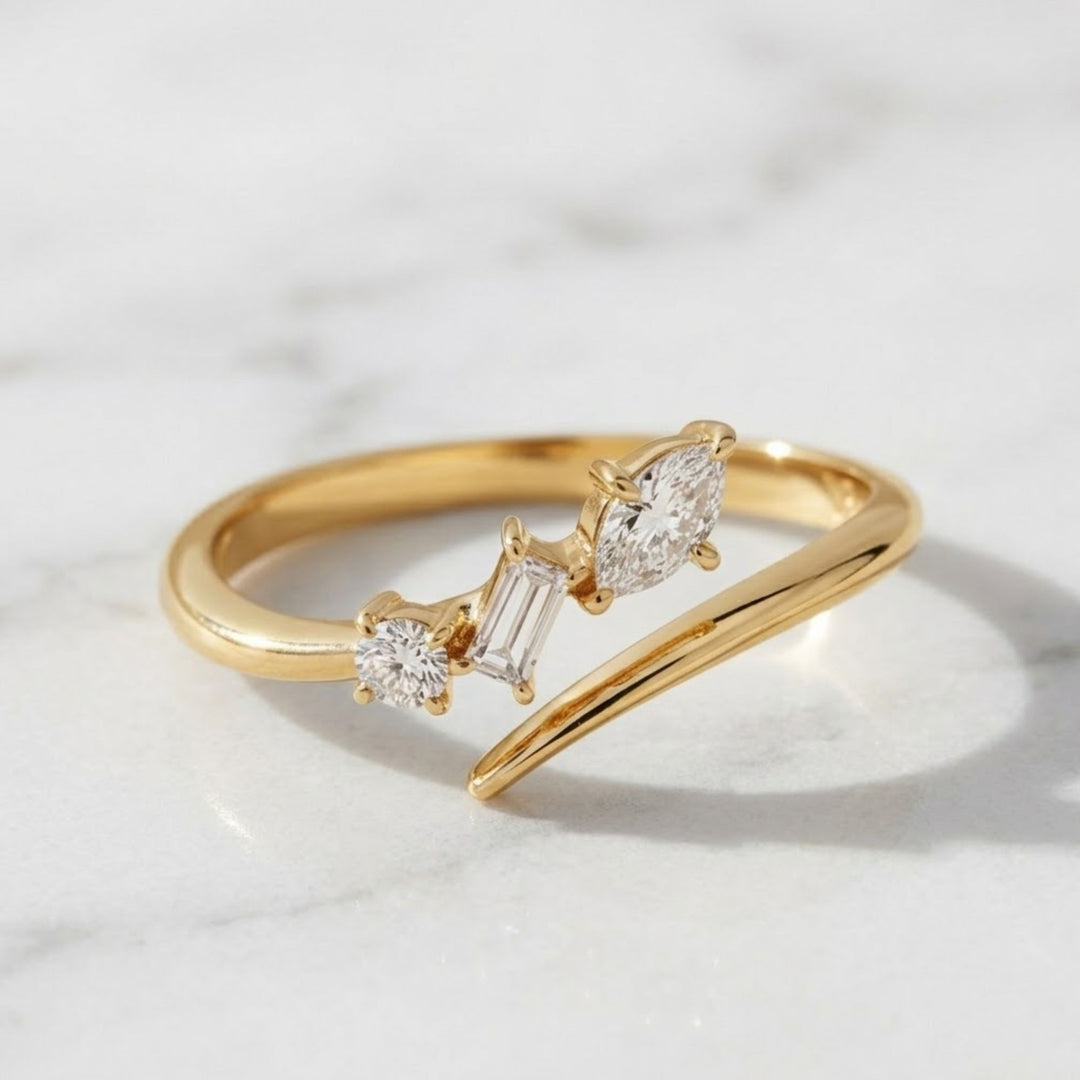 Diamond Wrap Ring, Prong Set Diamond Open Ring, Minimal Wrap Ring for Women, Gift for Her, Anniversary Ring, Stacking ring