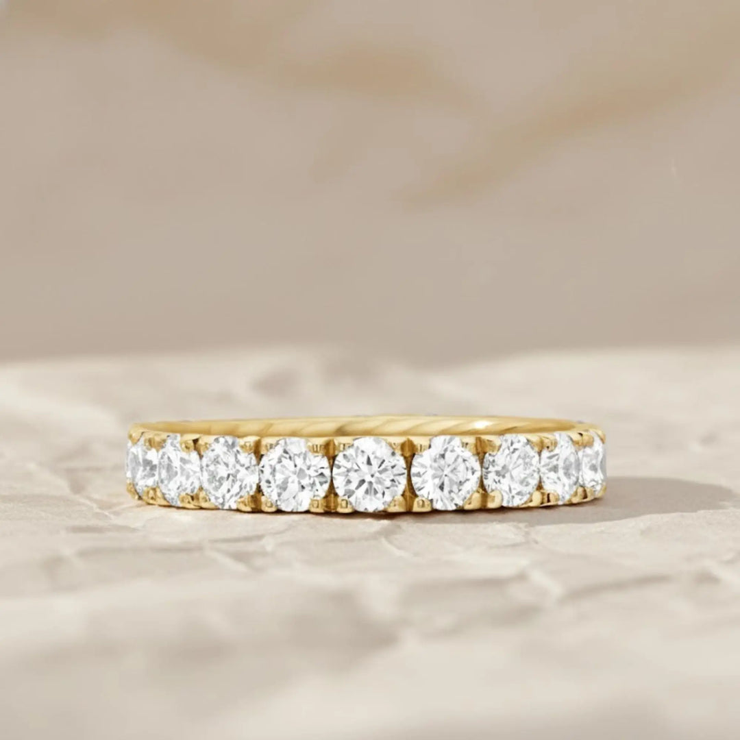 14k Gold Round Diamond Full Eternity Pave Setting Diamond Wedding Ring, Round Diamond Stacking Ring, Statement Diamond Ring For Women Jwalin Jewels