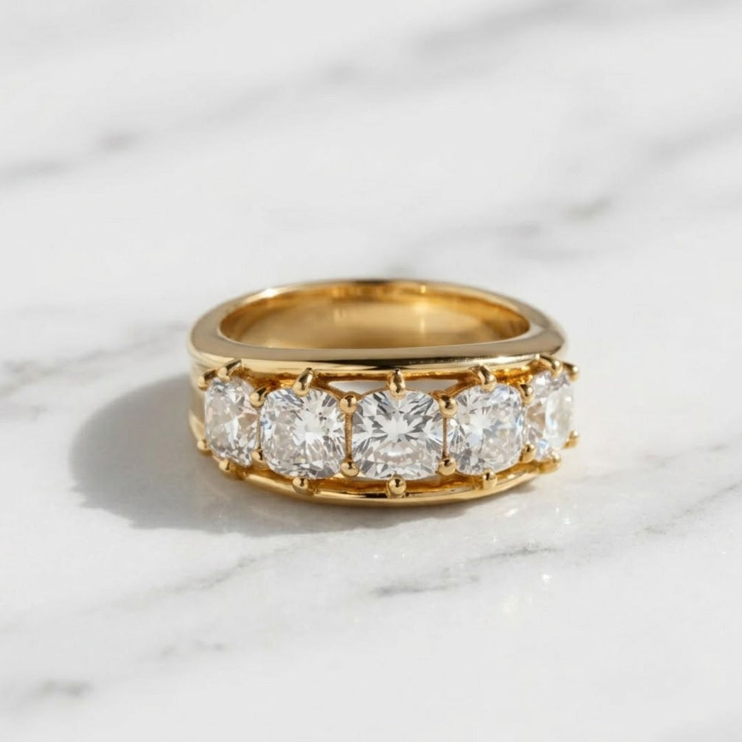 Lab Grown Diamond Wedding Band | Cushion Cut Gold Ring | Luxury Anniversary Gift