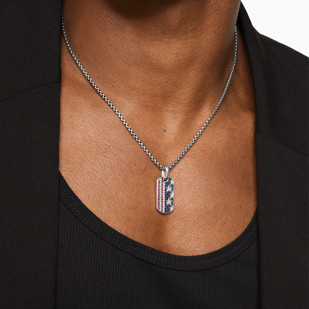 American Flag Pendant, Sterling Silver 14K Solid Gold, United States Flag Charm, USA Flag, American Jewelry, Dog Tag, Men's Pendant Necklace