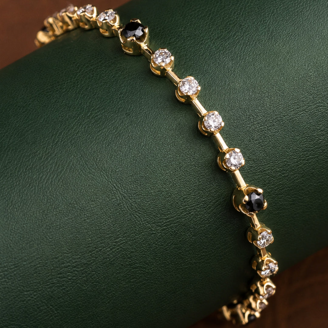 Riviera Men`s Bracelet With Knife Wire, 14K Gold, Natural Diamonds