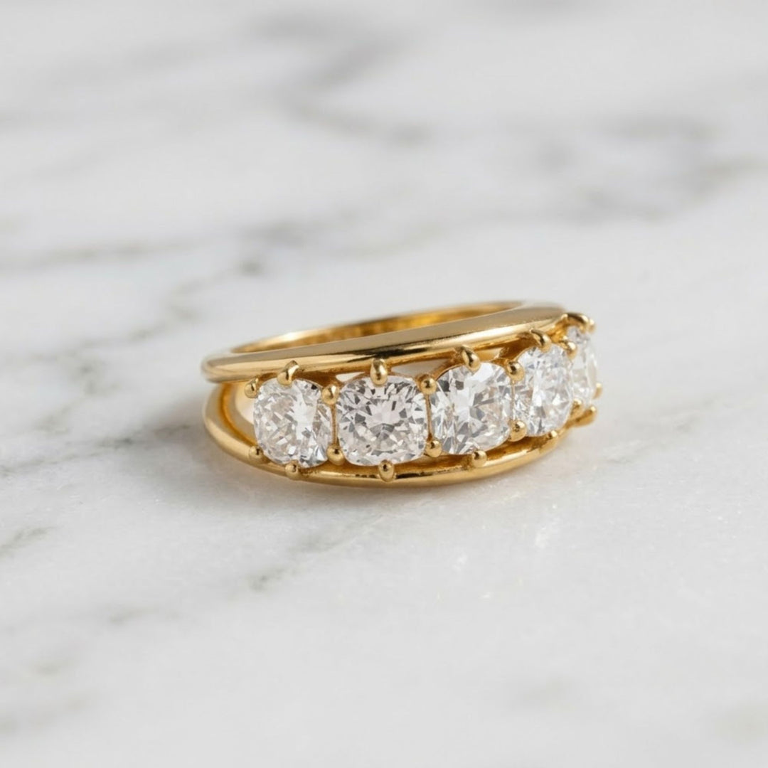 Lab Grown Diamond Wedding Band | Cushion Cut Gold Ring | Luxury Anniversary Gift