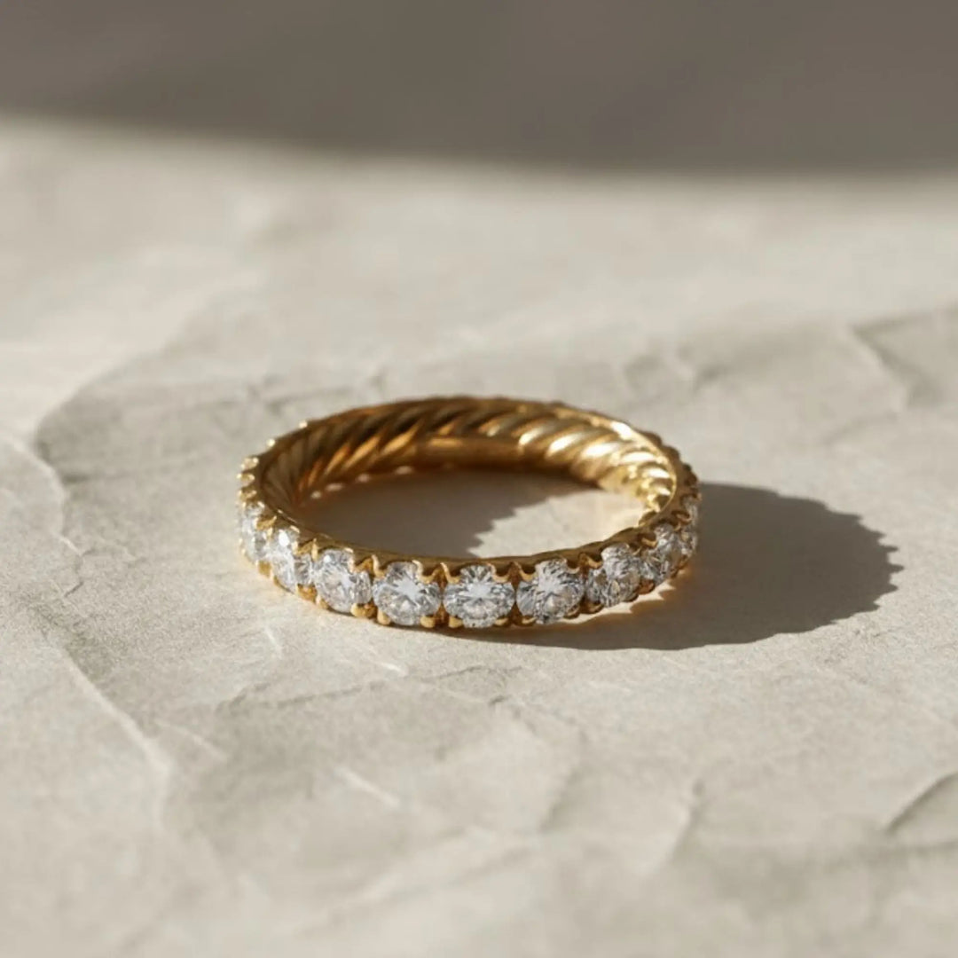 14k Gold Round Diamond Full Eternity Pave Setting Diamond Wedding Ring, Round Diamond Stacking Ring, Statement Diamond Ring For Women Jwalin Jewels