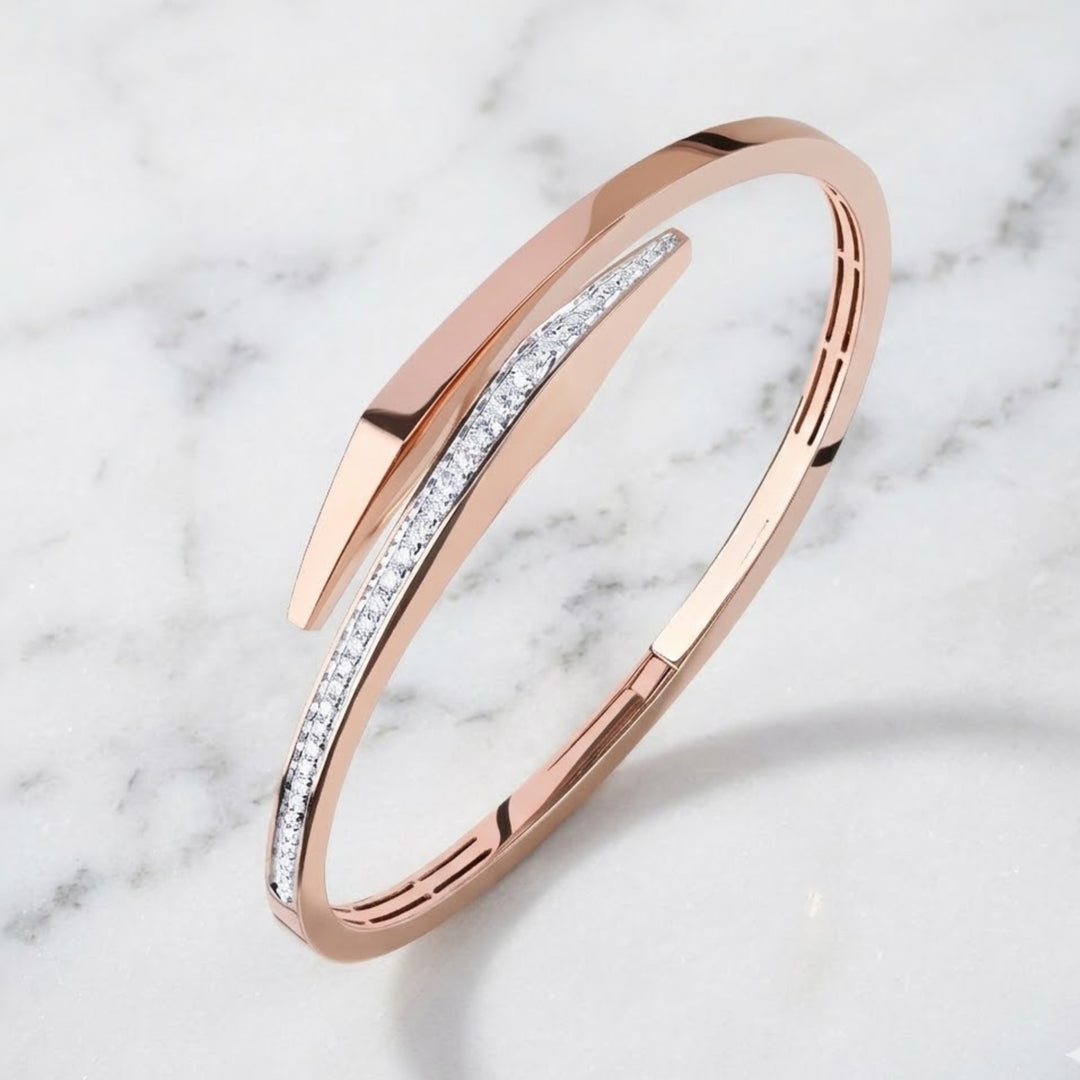 Solid Gold Bangle Bracelet for Women, Round Cut Diamond Bracelet Bangle, Gold Bracelet, Diamond Bangle Bracelet, Gift For Her