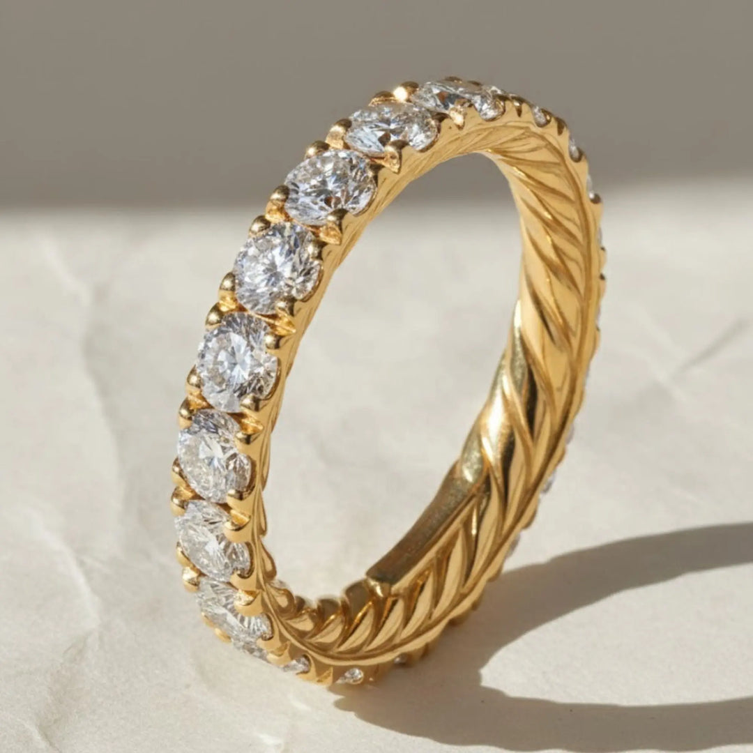 14k Gold Round Diamond Full Eternity Pave Setting Diamond Wedding Ring, Round Diamond Stacking Ring, Statement Diamond Ring For Women Jwalin Jewels