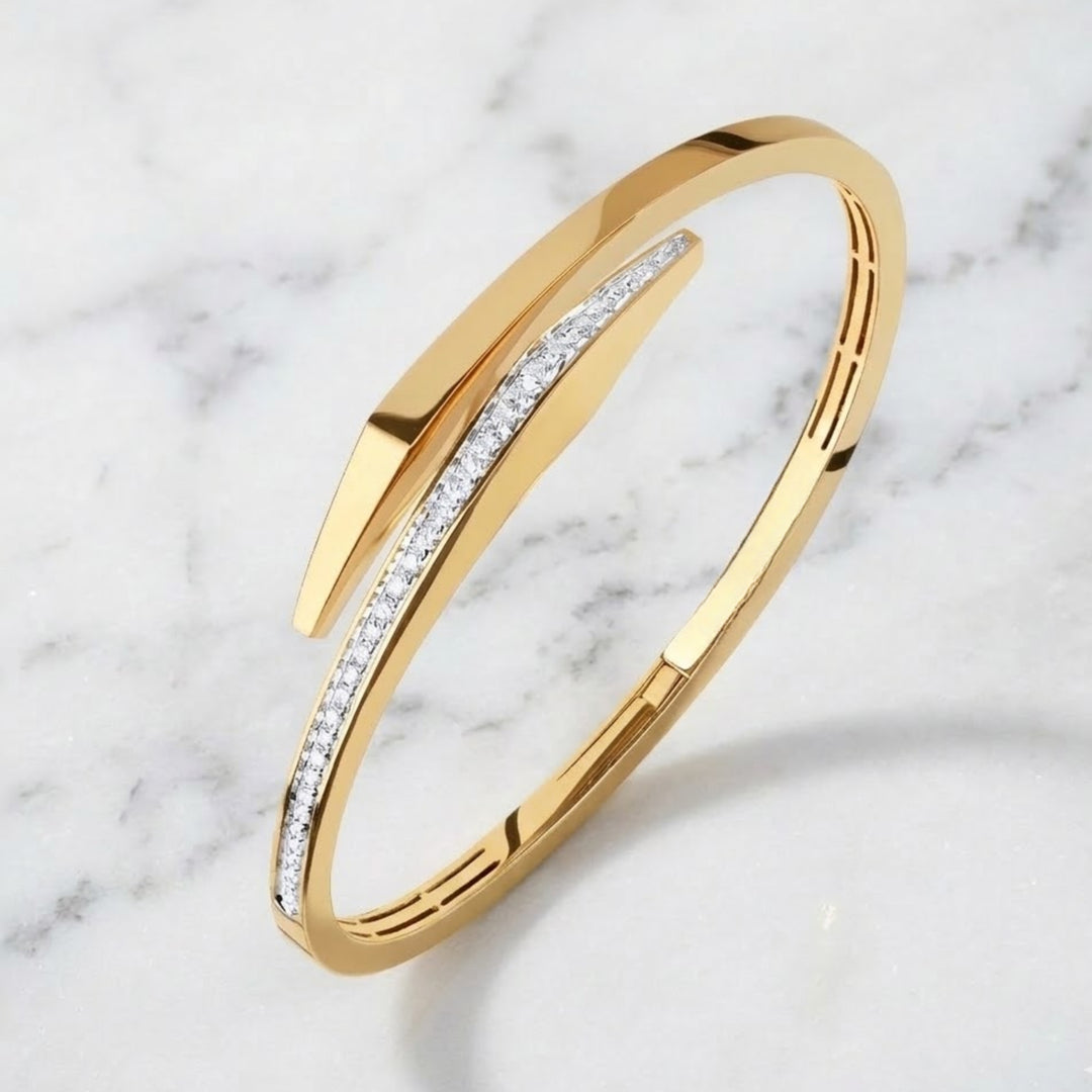 Solid Gold Bangle Bracelet for Women, Round Cut Diamond Bracelet Bangle, Gold Bracelet, Diamond Bangle Bracelet, Gift For Her