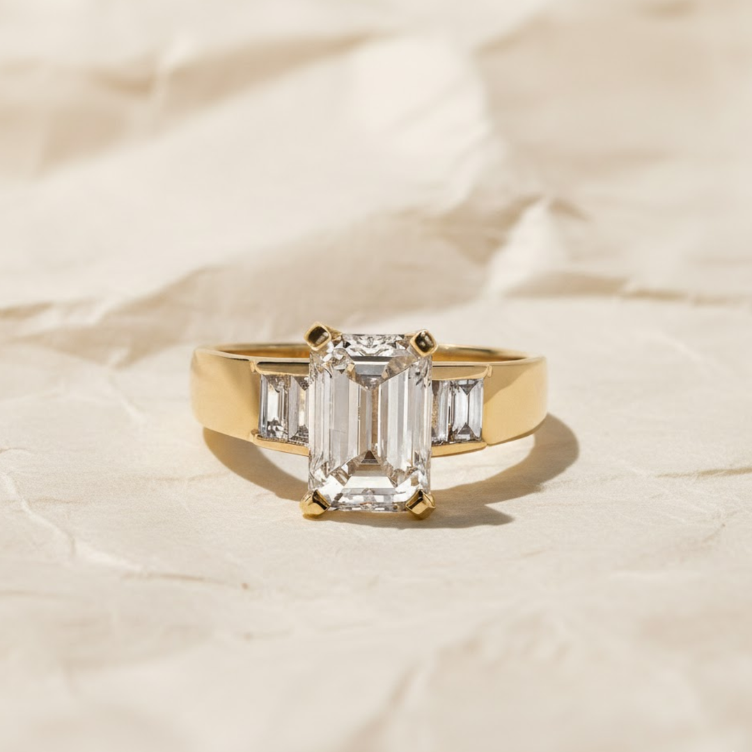 Diamond Ring, Emerald Cut 2.00 CT Engagement Ring, 9K 14K 18K Gold, White Yellow Rose Gold, VS+ F+ Clarity, Certified Jewelry