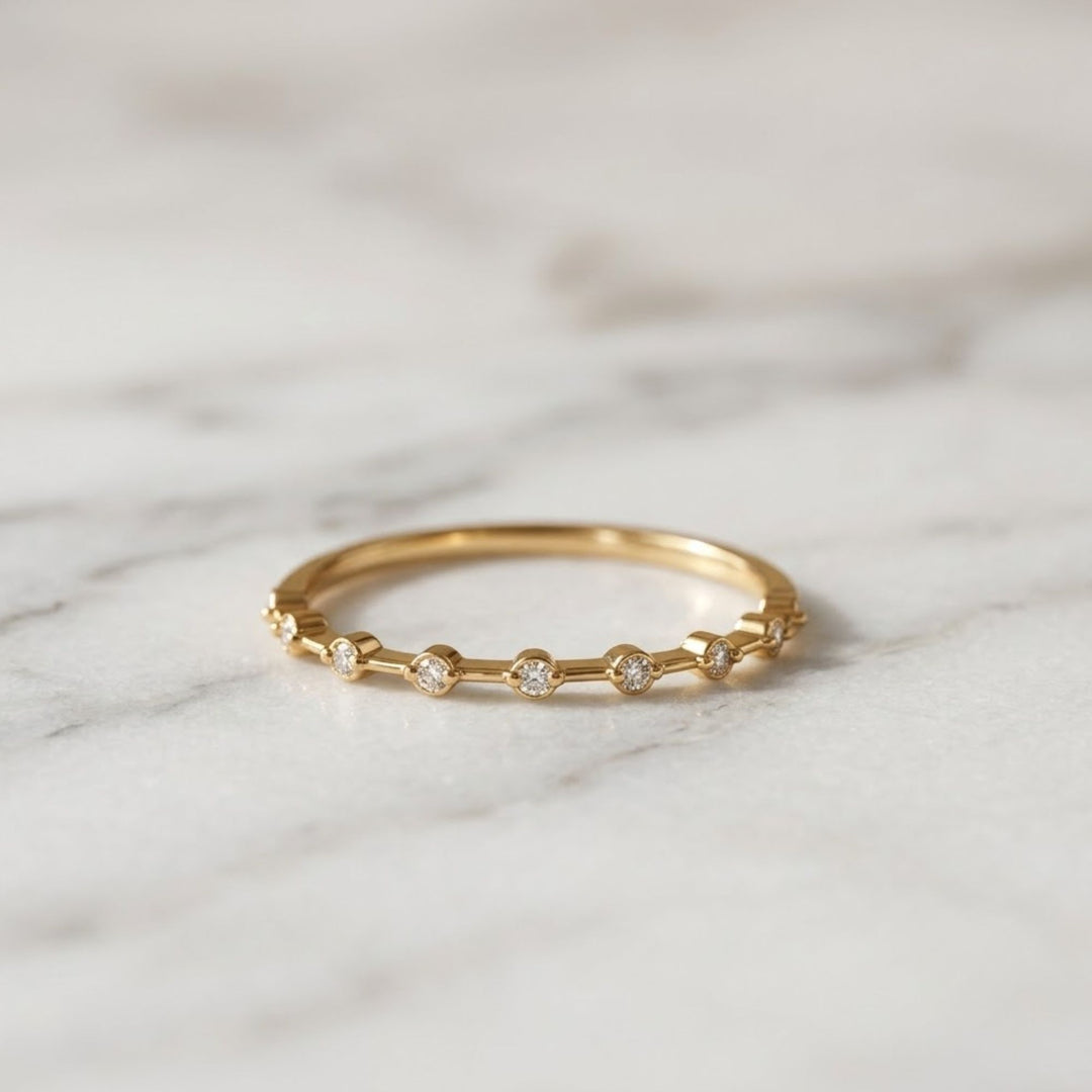 Lab Grown Diamond Eternity Ring, 14k Gold Thin Wedding Band, Stackable Bridal Jewelry, F+ VS+ Round Diamonds, Anniversary Gift