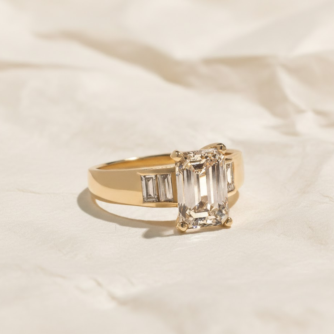 Diamond Ring, Emerald Cut 2.00 CT Engagement Ring, 9K 14K 18K Gold, White Yellow Rose Gold, VS+ F+ Clarity, Certified Jewelry
