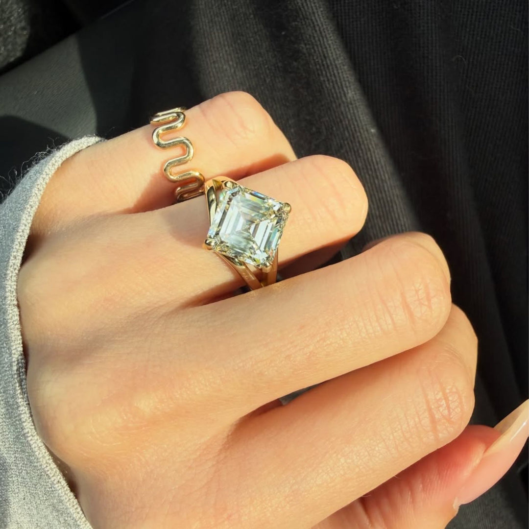 3ctw Asscher Cut Lab Grown Diamond 14k Gold Split Shank Engagement Ring