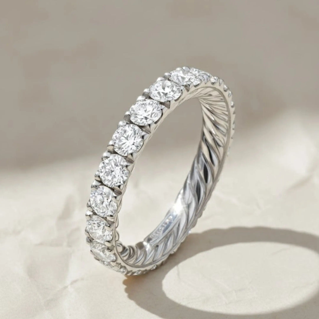 14k Gold Round Diamond Full Eternity Pave Setting Diamond Wedding Ring, Round Diamond Stacking Ring, Statement Diamond Ring For Women Jwalin Jewels