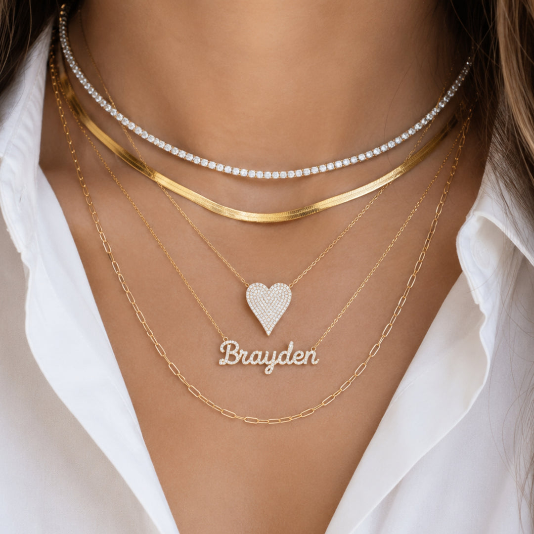 14K Solid Gold 5.18ct Natural Diamond Statement Tennis Necklace