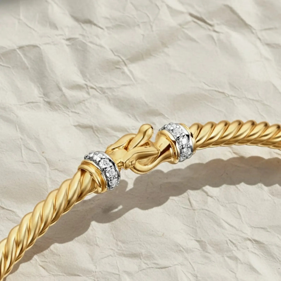 14K Gold Diamond Cable Bangle Bracelet | Twisted Rope Bracelet | Natural Diamond Bangle | Luxury Handmade Jewelry Gift Jwalin Jewels