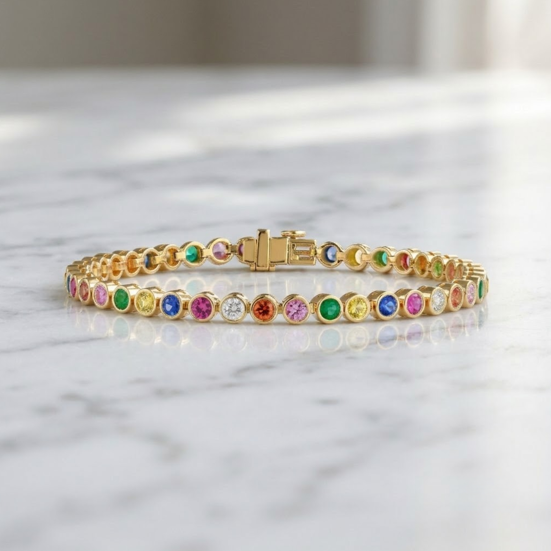Natural Diamond Anniversary Rainbow Tennis Bracelet