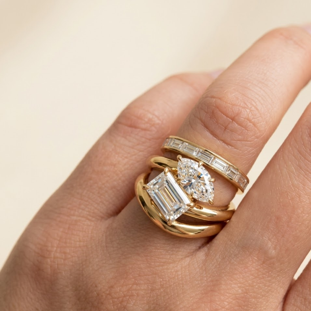 Toi et Moi Engagement Ring ,Emerald & Pear Cut Diamonds in 14k Gold,2.00 Ct F+ VS+ Vintage Style Solitaire Lab Grown Diamond