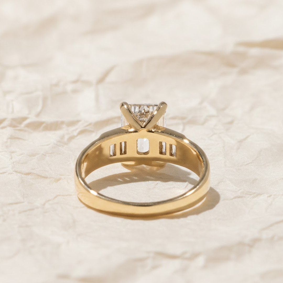 Diamond Ring, Emerald Cut 2.00 CT Engagement Ring, 9K 14K 18K Gold, White Yellow Rose Gold, VS+ F+ Clarity, Certified Jewelry