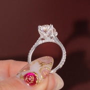 Oval Lab Grown Diamond Wedding Ring, Hidden Halo, 14K White Gold