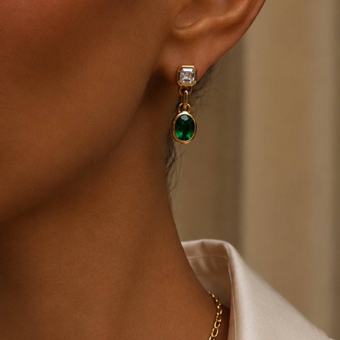 18K Solid Gold Natural Diamonds Lovers Duet Chain Drop Earrings