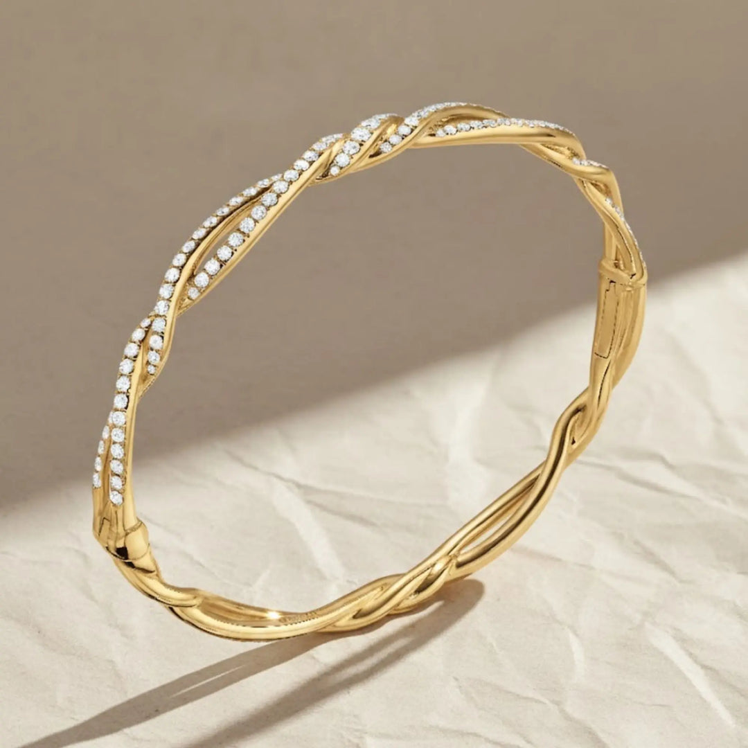 14k Solid Gold Diamond Twist Bangle, Handmade Rope Bracelet Jwalin Jewels