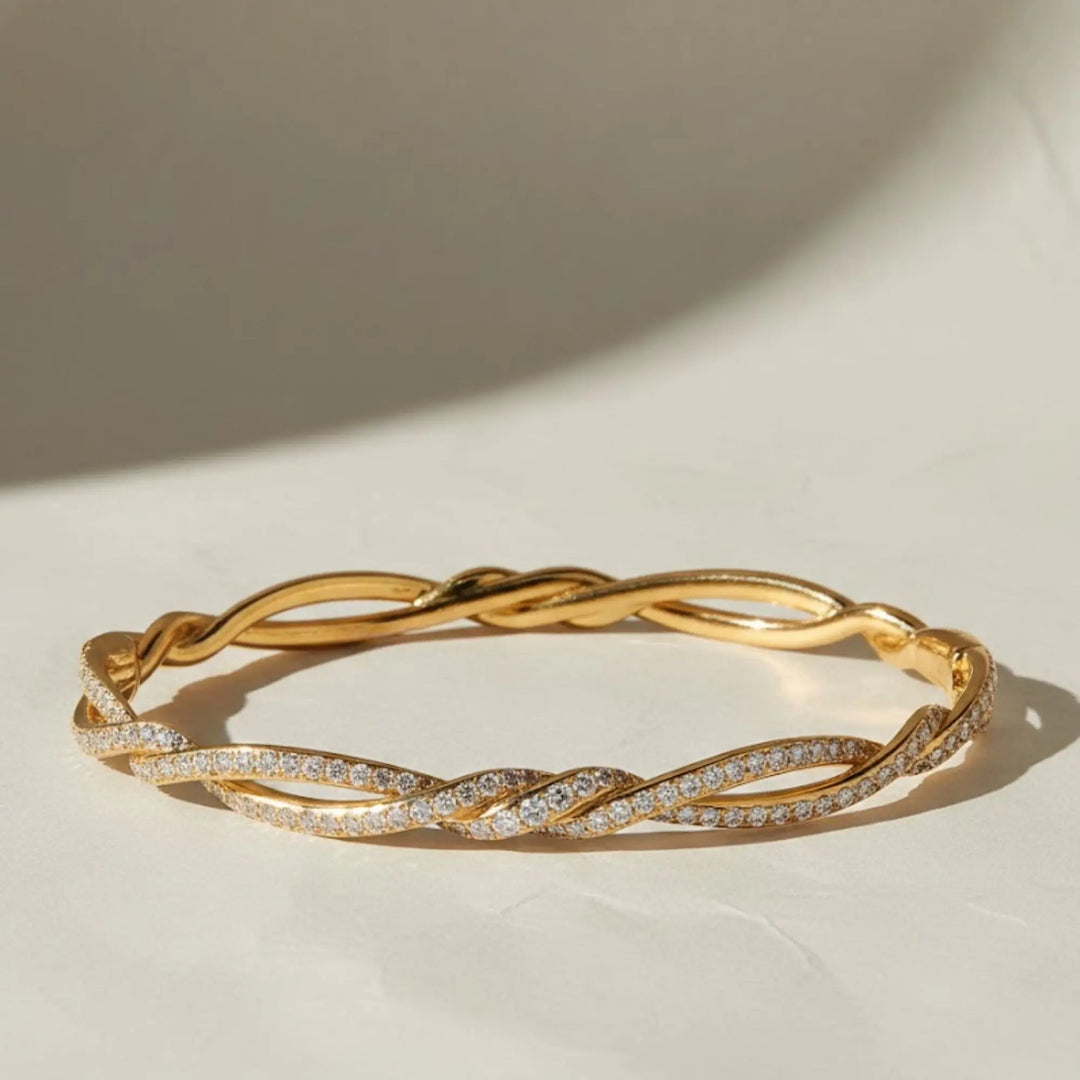14k Solid Gold Diamond Twist Bangle, Handmade Rope Bracelet Jwalin Jewels