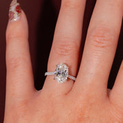 Oval Lab Grown Diamond Wedding Ring, Hidden Halo, 14K White Gold