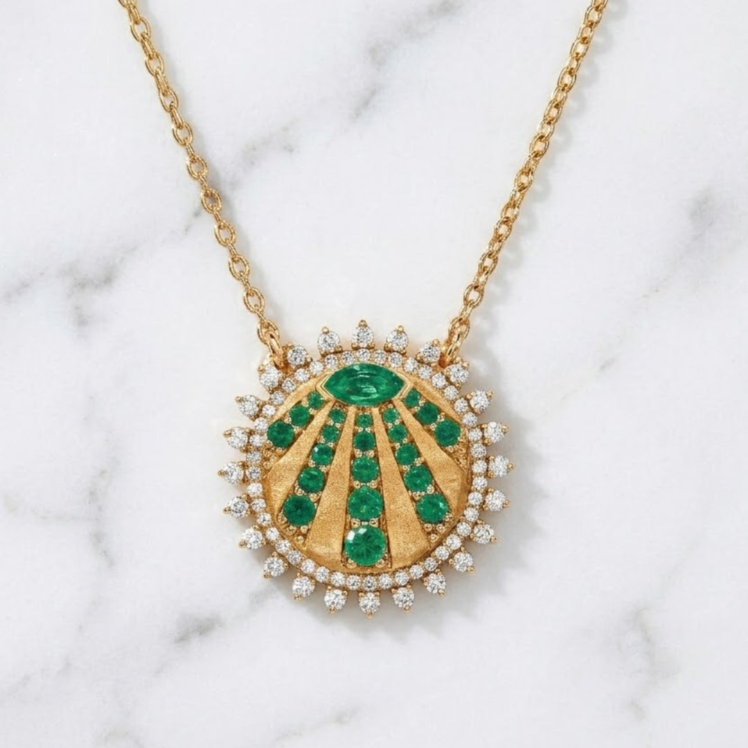 18K Solid Gold  Natural Diamond Petite "You Are My Sunshine" Pendant Necklace