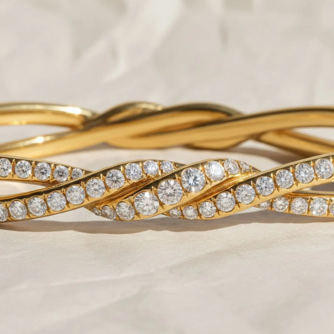 14k Solid Gold Diamond Twist Bangle, Handmade Rope Bracelet Jwalin Jewels