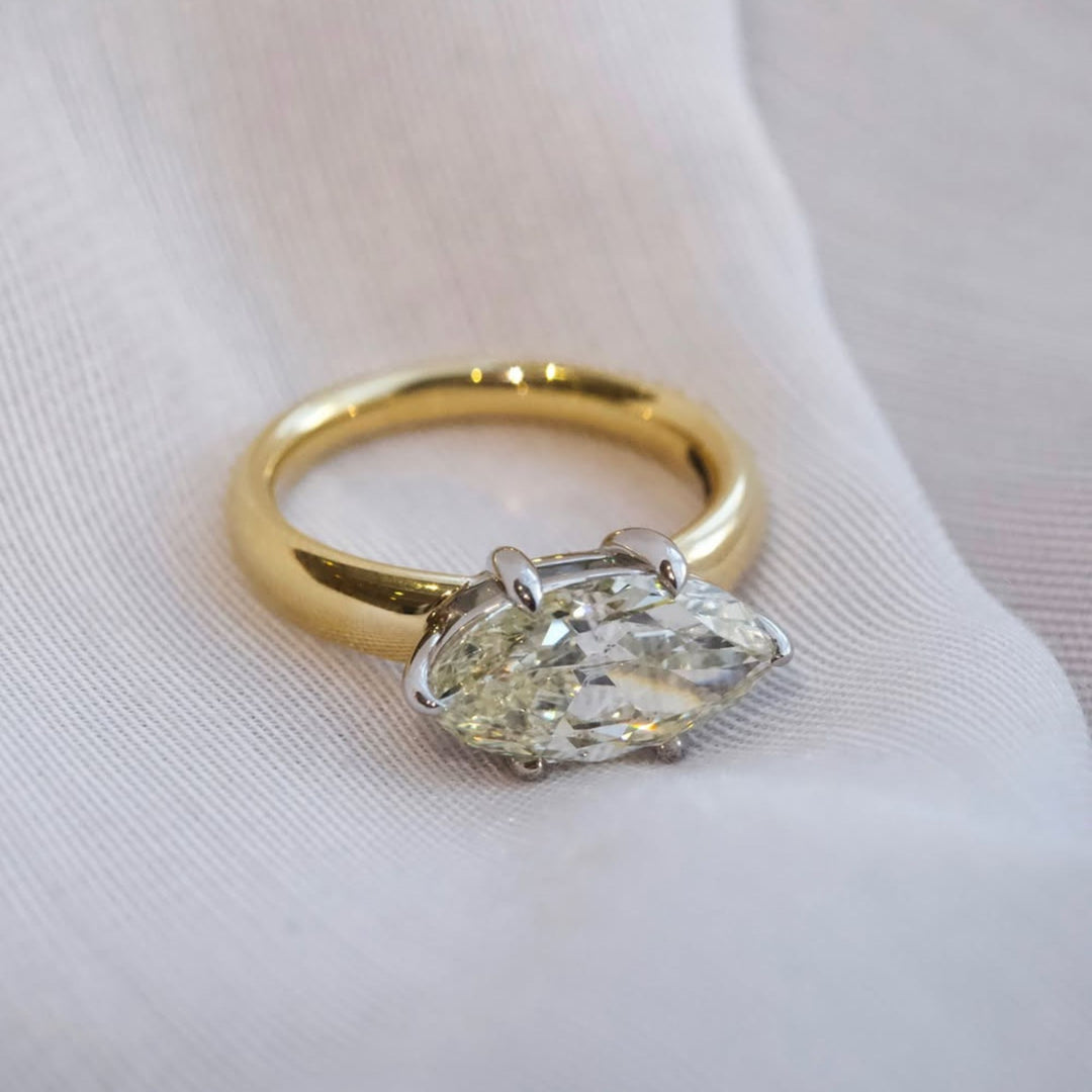 2.50ct Antique Moval Lab Diamond Engagement Ring | 14K Yellow Gold