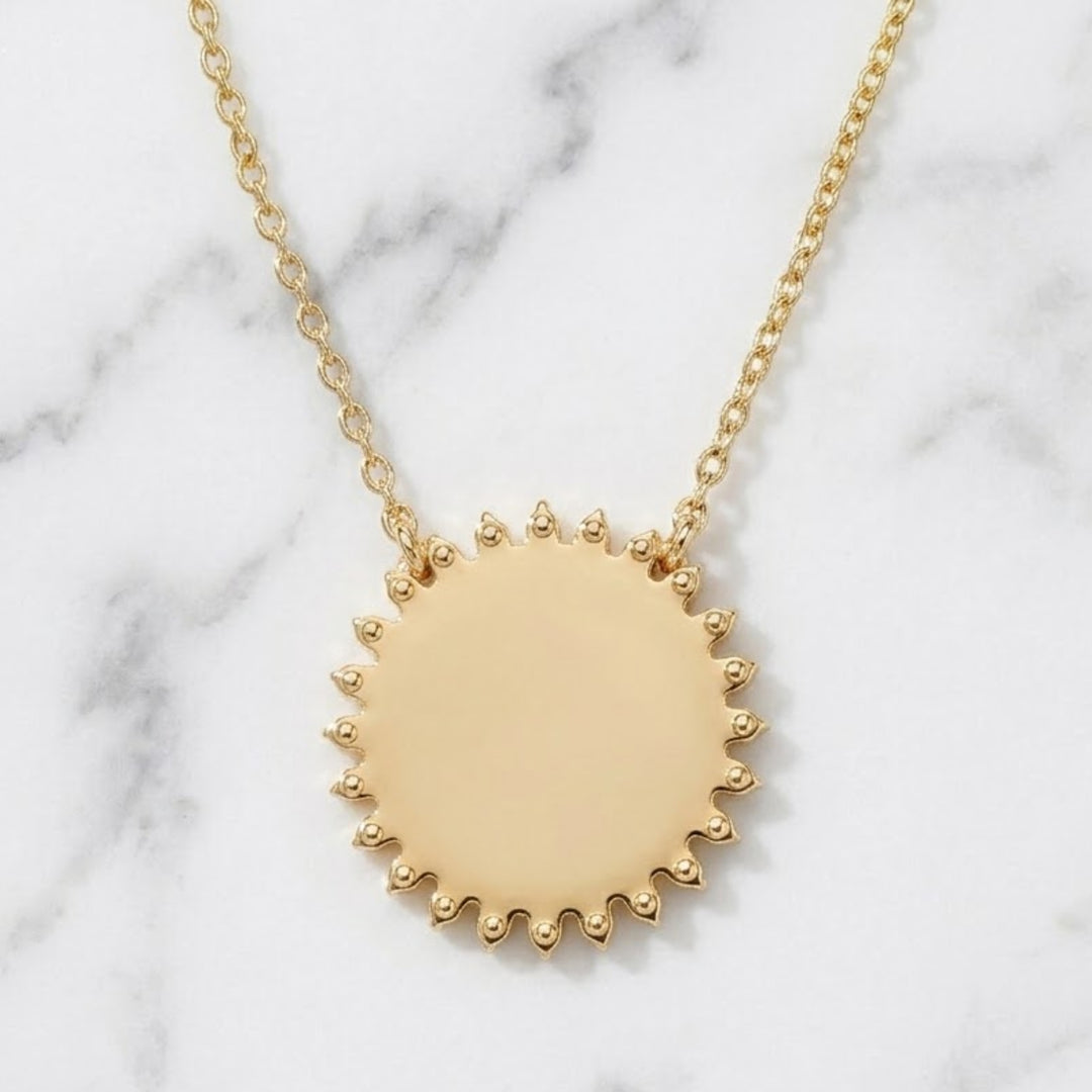 18K Solid Gold  Natural Diamond Petite "You Are My Sunshine" Pendant Necklace