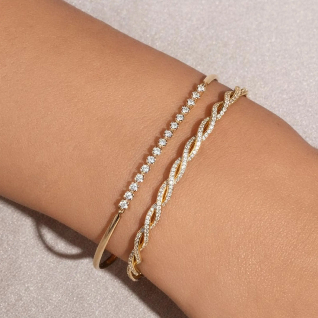 14k Solid Gold Diamond Twist Bangle, Handmade Rope Bracelet Jwalin Jewels