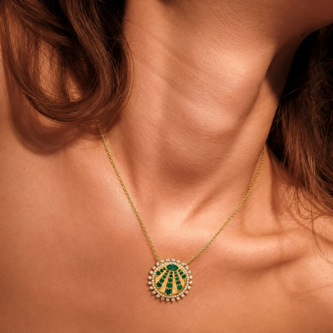 18K Solid Gold  Natural Diamond Petite "You Are My Sunshine" Pendant Necklace