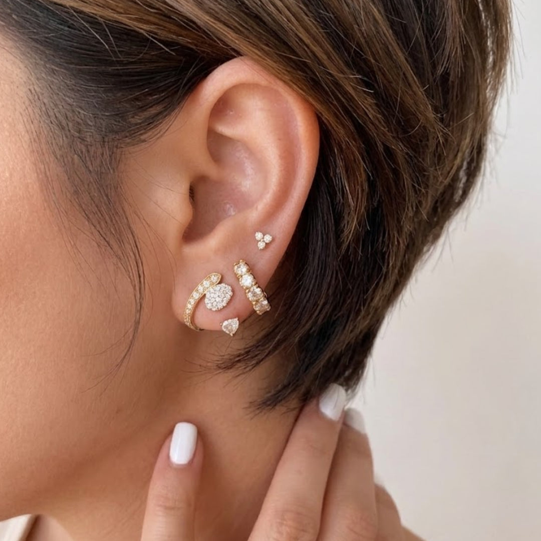 0.97 CTW Pear & Round Cut Lab Grown Diamond Earrings in 18K Yellow Gold