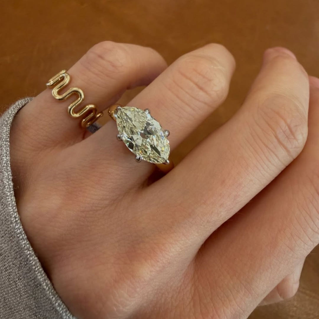 2.50ct Antique Moval Lab Diamond Engagement Ring | 14K Yellow Gold