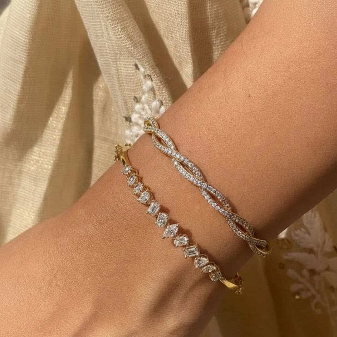 14k Solid Gold Diamond Twist Bangle, Handmade Rope Bracelet Jwalin Jewels