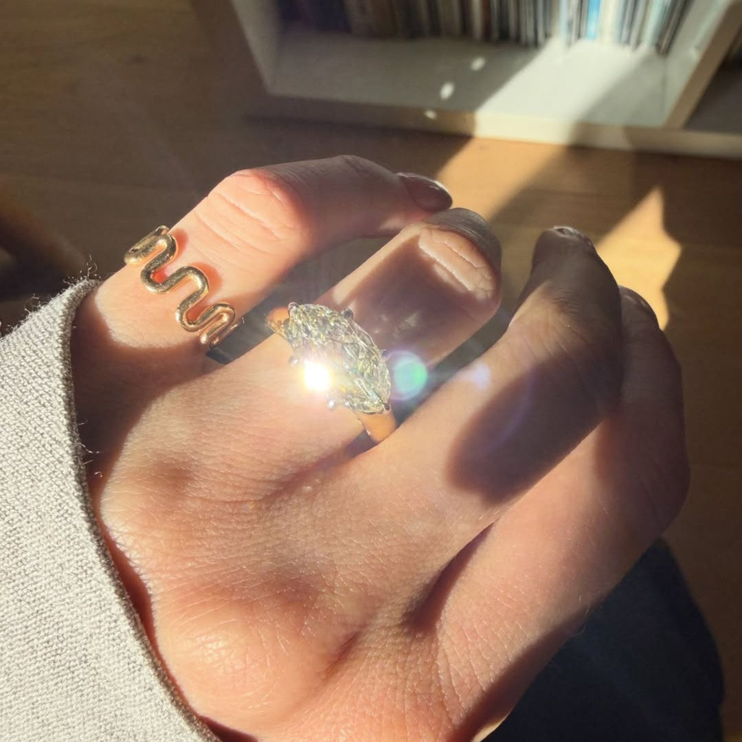 2.50ct Antique Moval Lab Diamond Engagement Ring | 14K Yellow Gold