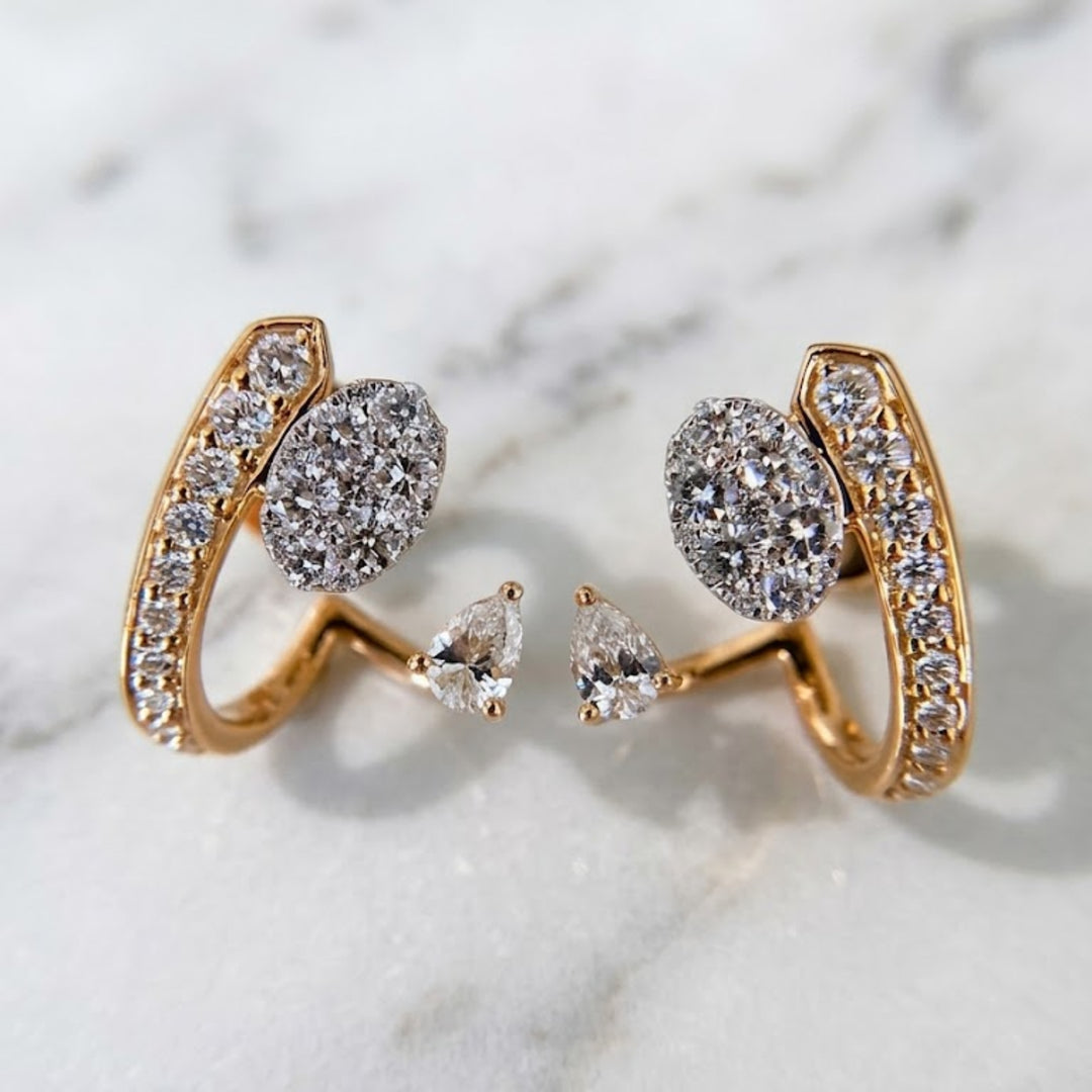 0.97 CTW Pear & Round Cut Lab Grown Diamond Earrings in 18K Yellow Gold