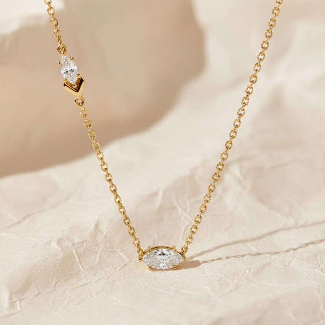 Marquise Cut Solitaire Pendant Necklace / Diamond Gold Necklace / Solid Gold Necklace