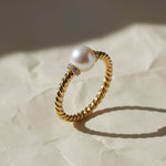 Load image into Gallery viewer, Pearl and Lab Grown Diamond Gold Ring, Pave Set 6mm Pearl, Engagement or Wedding Jewelry, 9K, 14K, 18K Gold, Classic Statement Ring