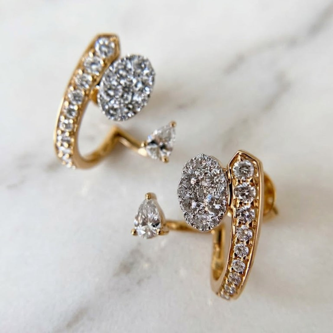 0.97 CTW Pear & Round Cut Lab Grown Diamond Earrings in 18K Yellow Gold