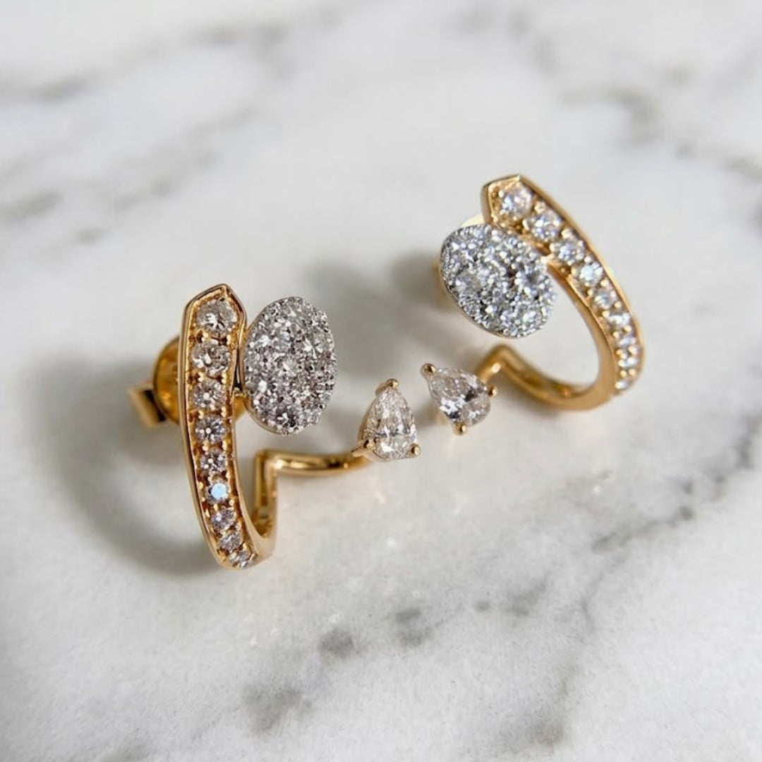 0.97 CTW Pear & Round Cut Lab Grown Diamond Earrings in 18K Yellow Gold