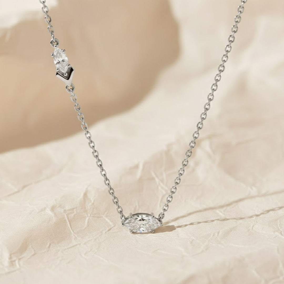 Marquise Cut Solitaire Pendant Necklace / Diamond Gold Necklace / Solid Gold Necklace