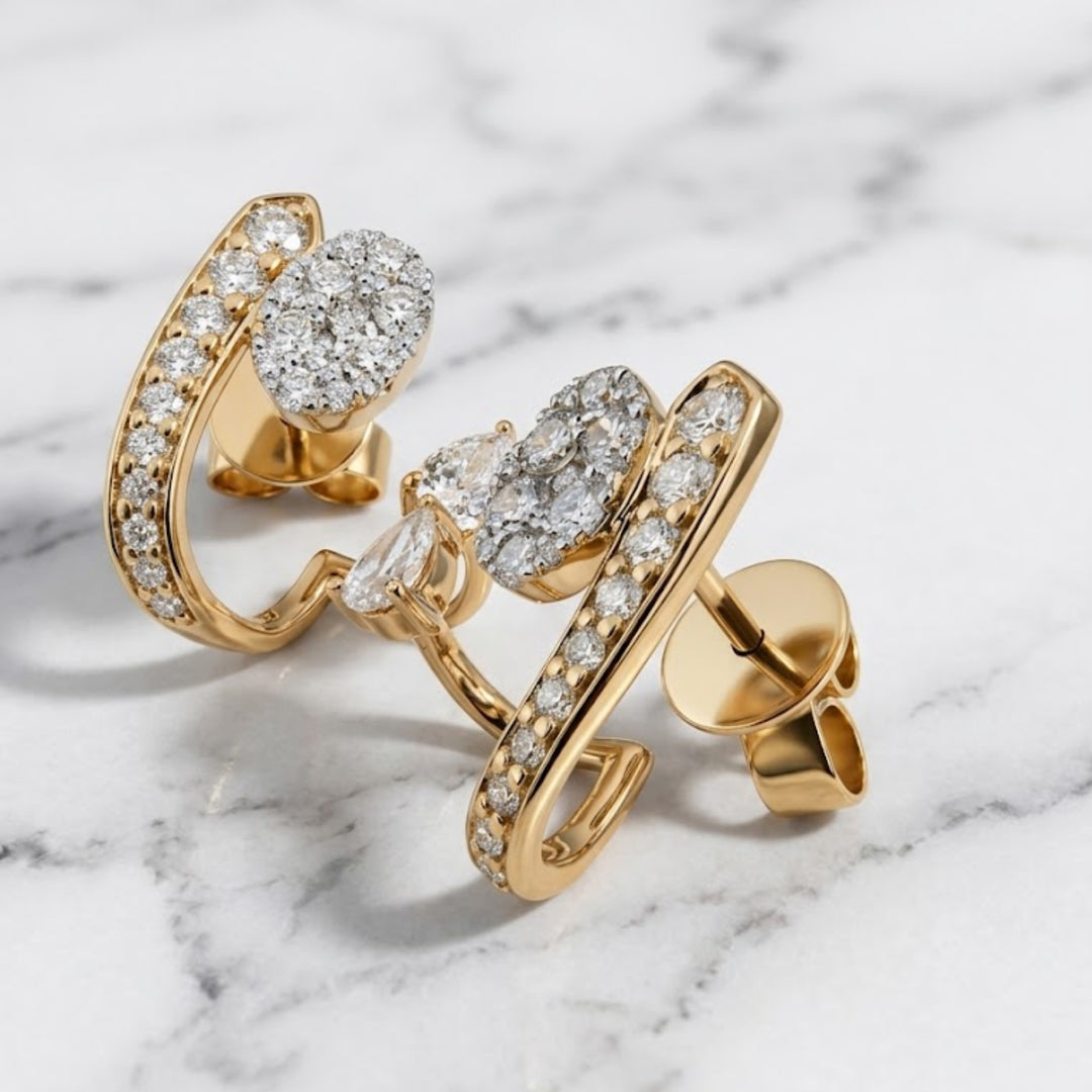 0.97 CTW Pear & Round Cut Lab Grown Diamond Earrings in 18K Yellow Gold