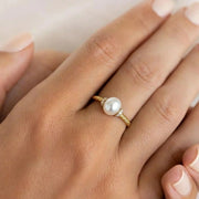 Pearl and Lab Grown Diamond Gold Ring, Pave Set 6mm Pearl, Engagement or Wedding Jewelry, 9K, 14K, 18K Gold, Classic Statement Ring Jwalin Jewels