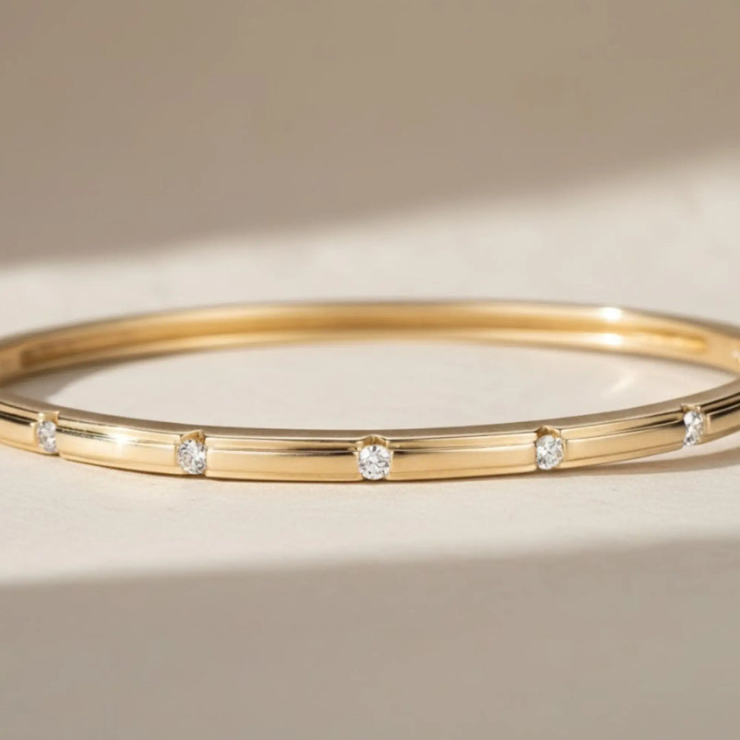 Handmade 14K Gold Lab Grown Diamond Bangle Bracelet Jwalin Jewels
