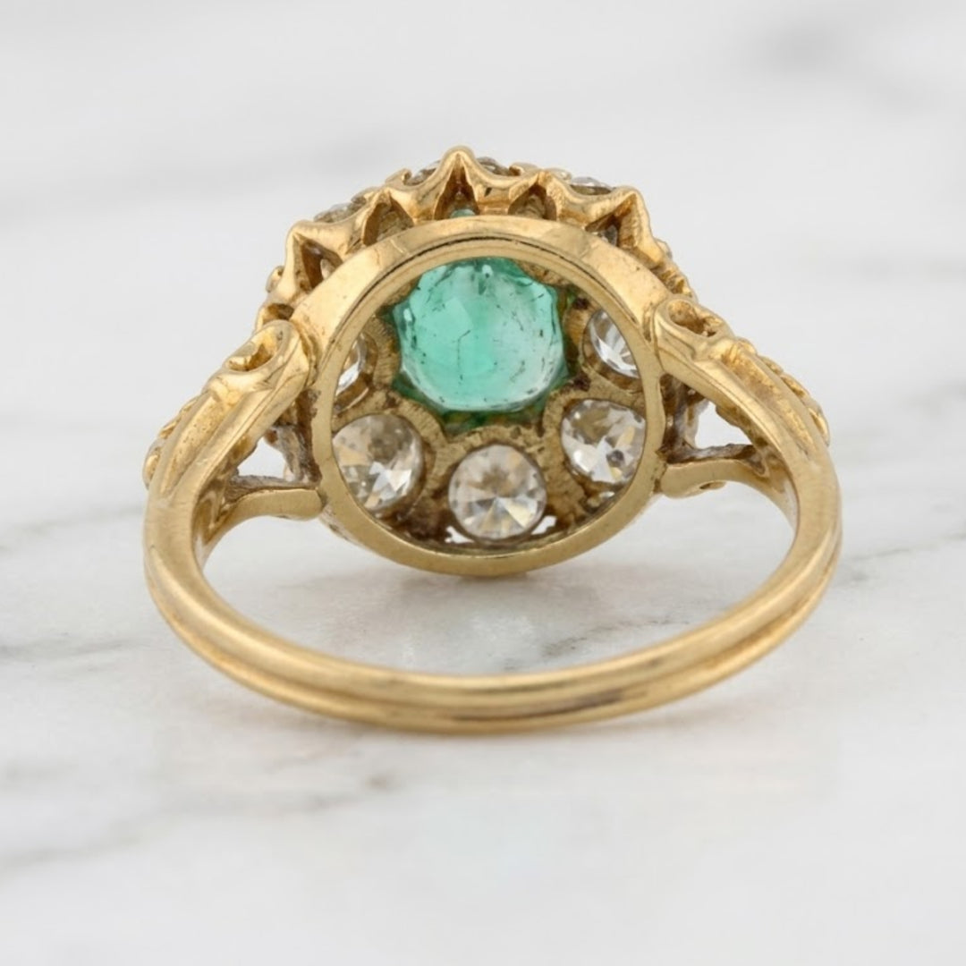Natural Emerald & Natural Diamond Cluster Ring 18KT Solid Gold