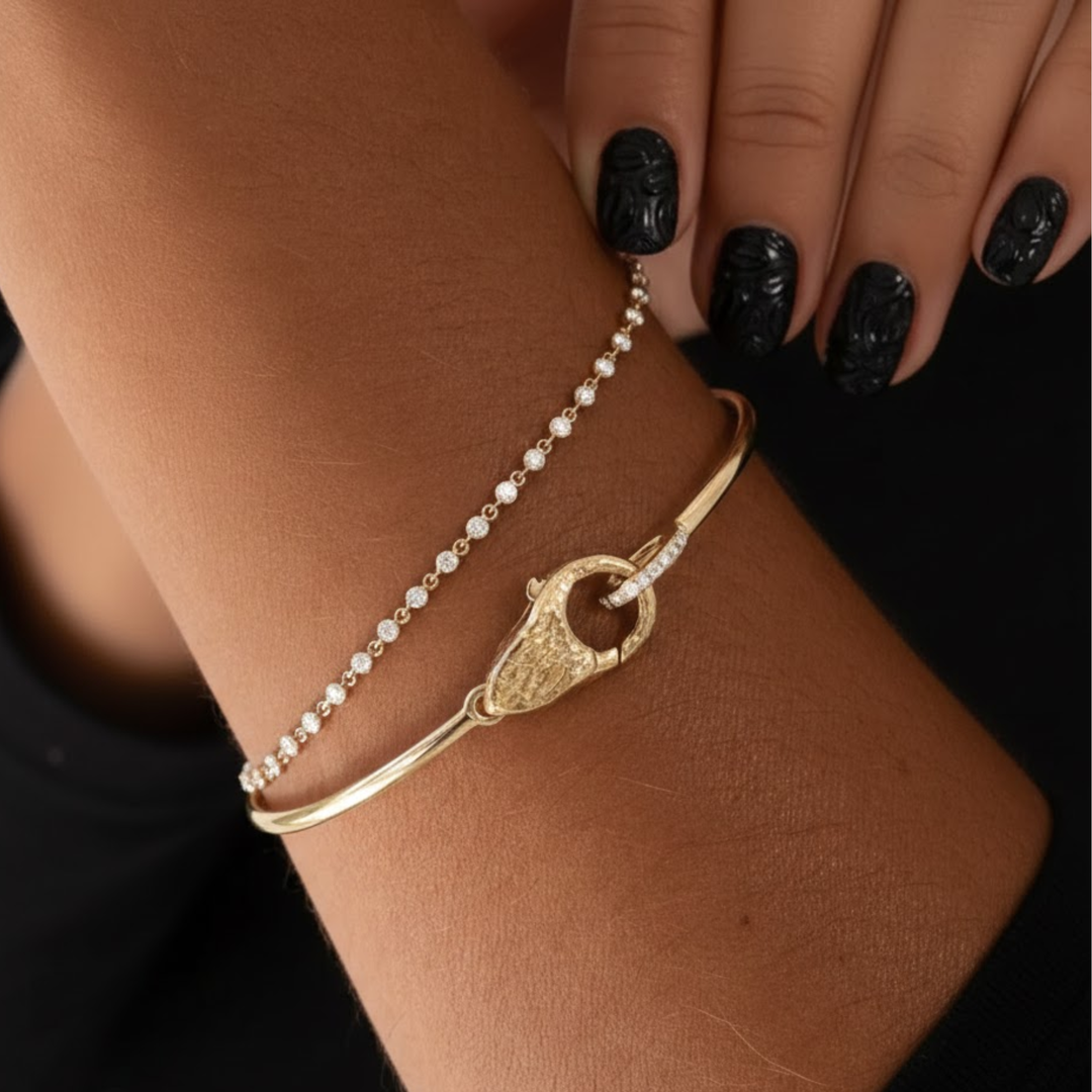 Hinged Gold Bangle with Pave Set Lab Grown Diamonds, 14K Solid Gold White, Yellow, Rose Gold, Modern Statement Jewelry, Customizable